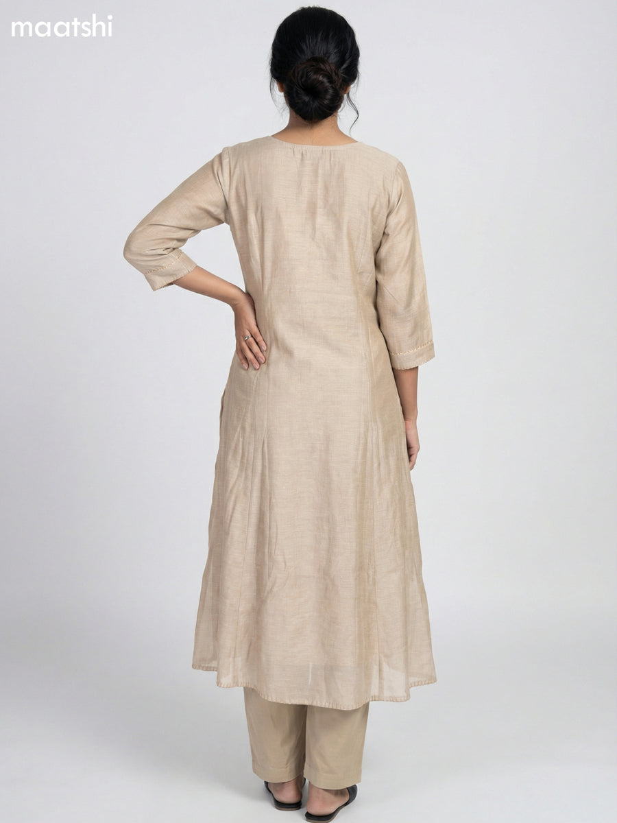 Beige Mul Chanderi Embroidery Work Anarkali Suit