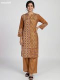 Dark Mustard Crepe Silk Ajrakh Printed Kurti Set Semi Palazzo Pant