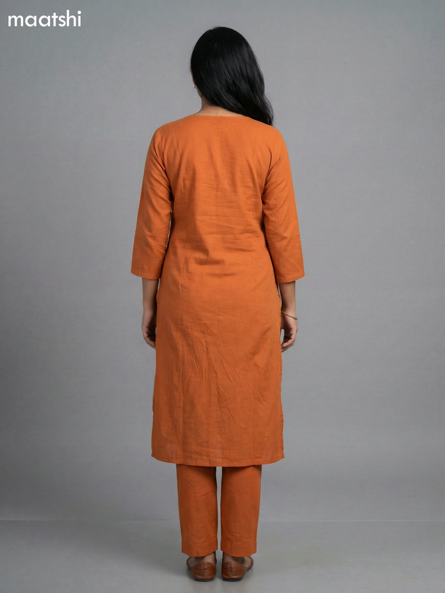 Orange Shade Cotton Mirror Work With Angrakha Pattern A-Line Suit