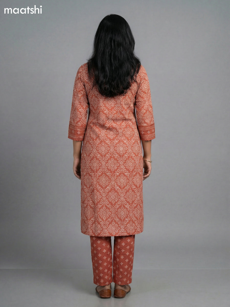 Rust Shade Cotton Printed Straight Suit
