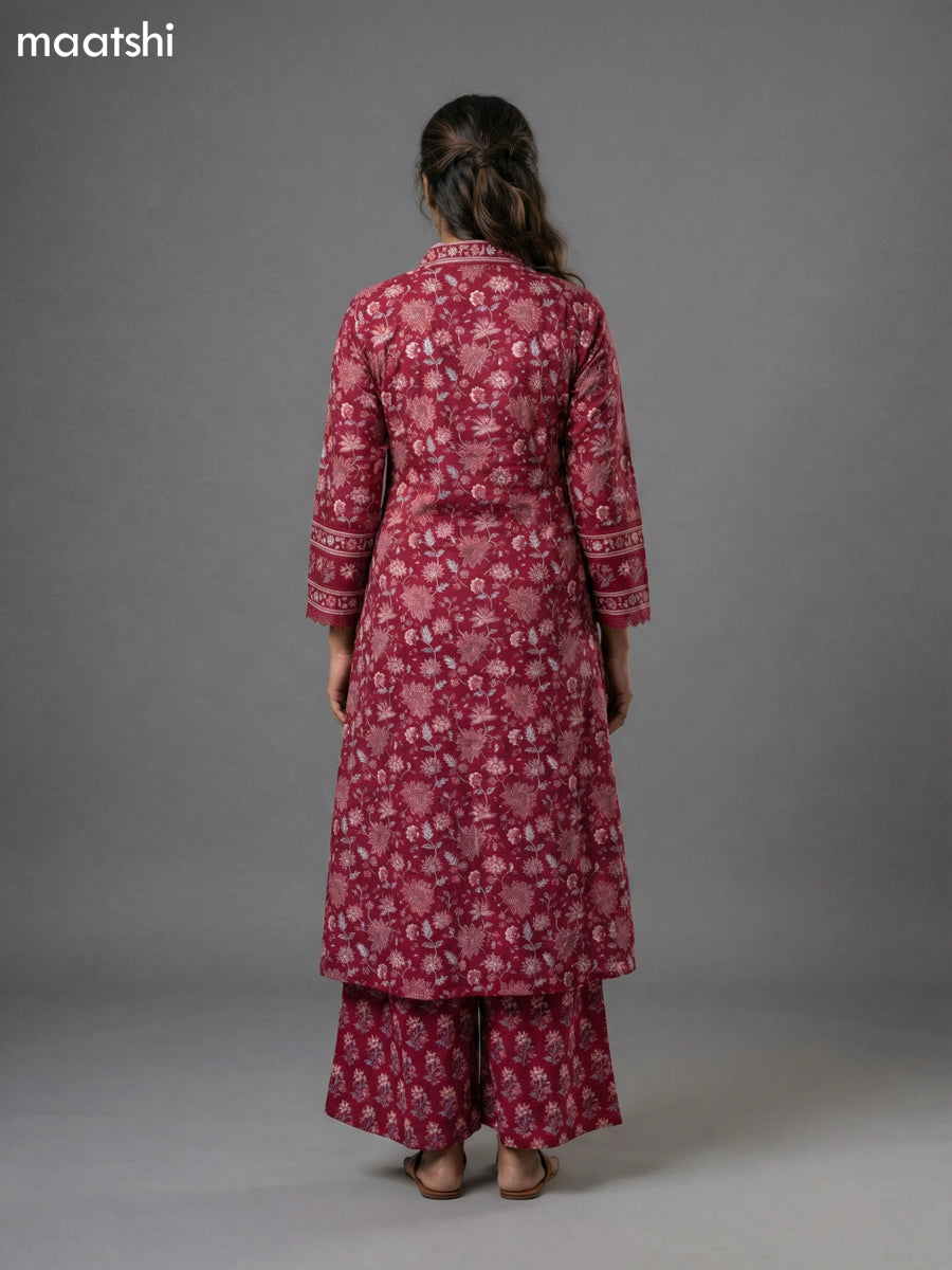 Dark Magenta Pink Cotton Printed Anarkali Suit