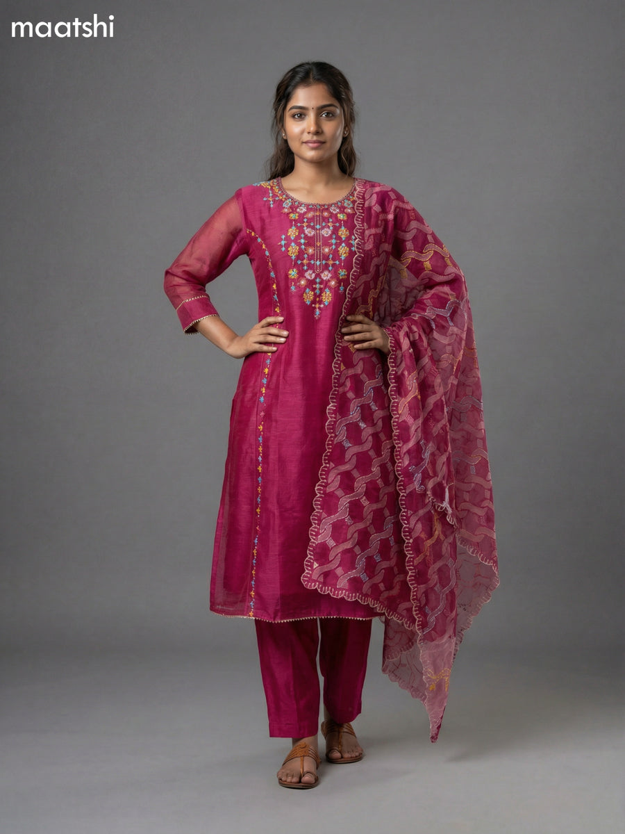 Pink Chanderi Embroidery Work Anarkali Suit