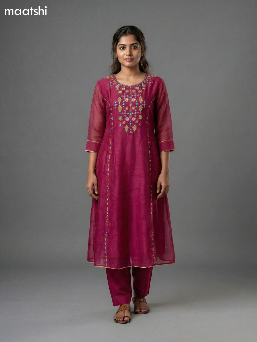 Pink Chanderi Embroidery Work Anarkali Suit