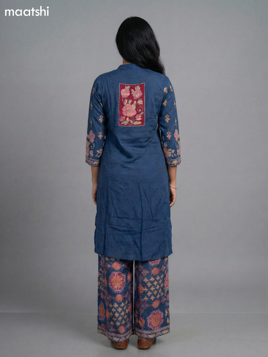 Blue Muslin Madhubani Printed Straight Suit