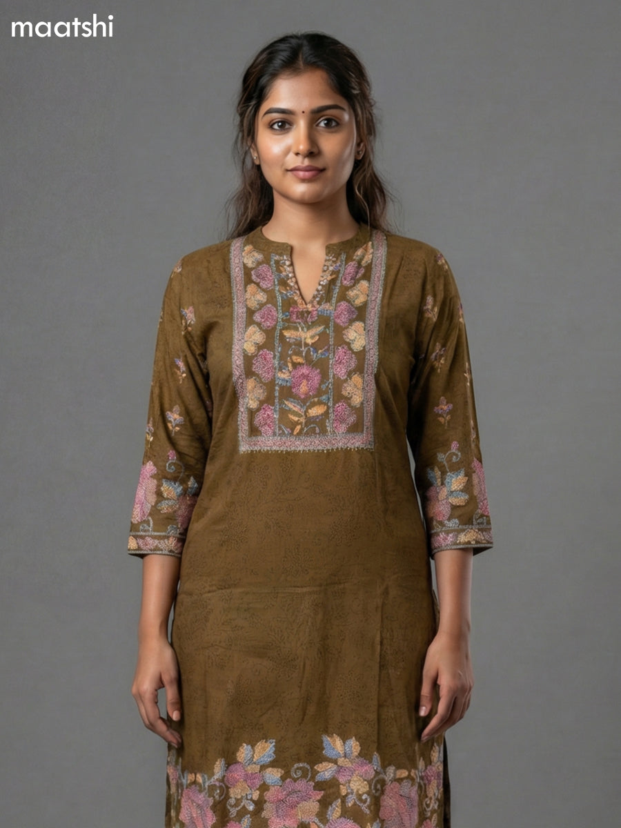 Dark Mehendi Green Muslin Madhubani Printed Straight Suit