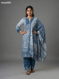 Off White and Blue Muslin Printed Straight Suit