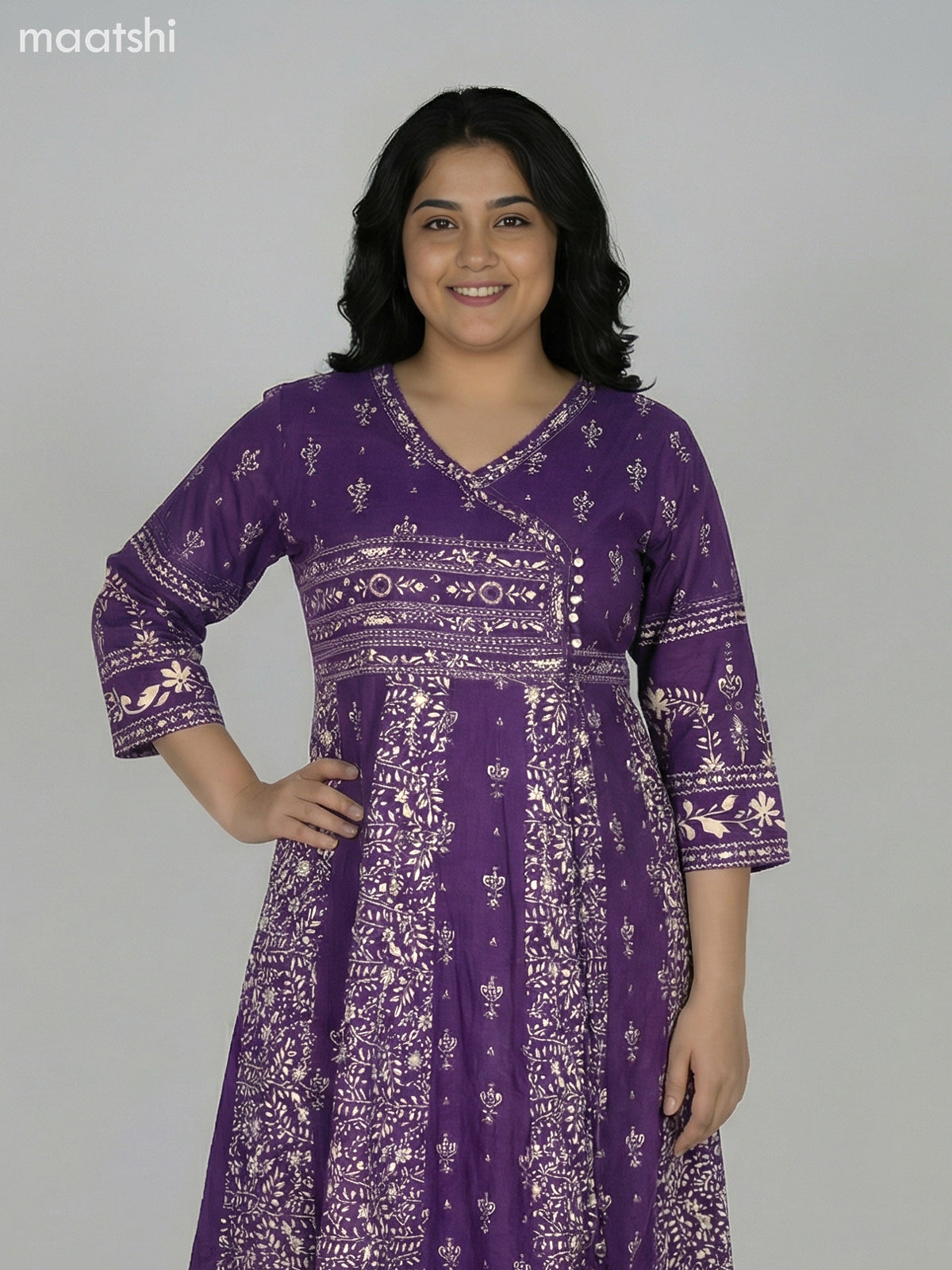 Violet Cotton Printed Anarkali Suit