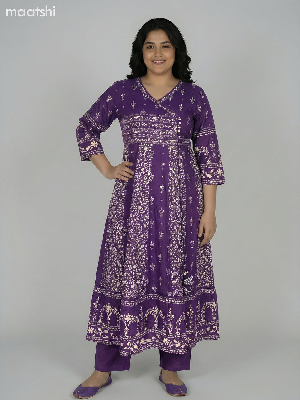 Violet Cotton Printed Anarkali Suit
