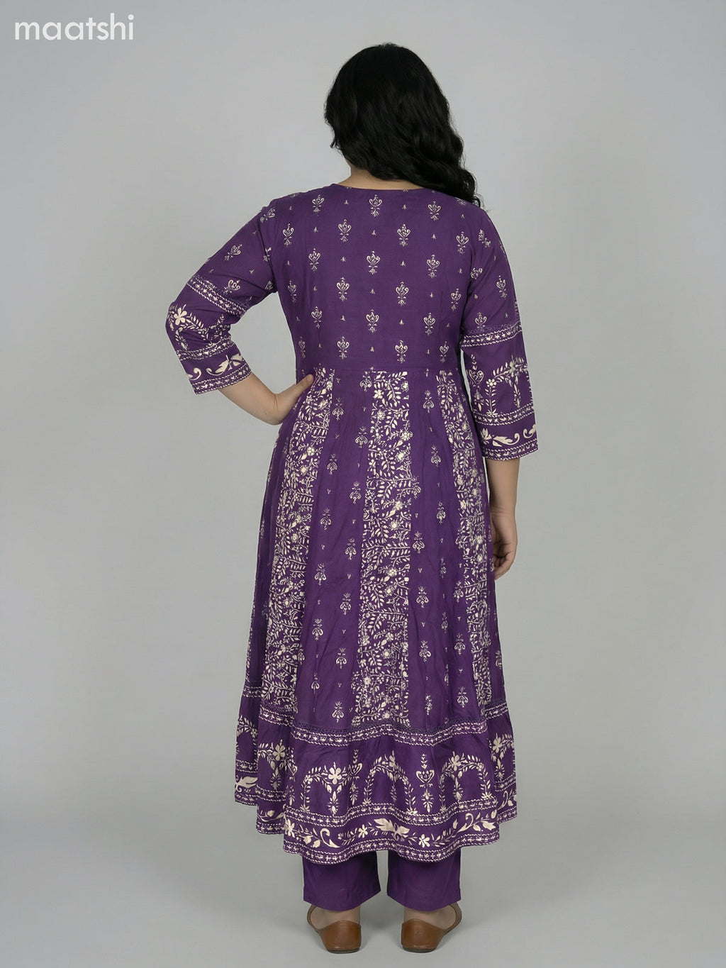 Violet Cotton Printed Anarkali Suit
