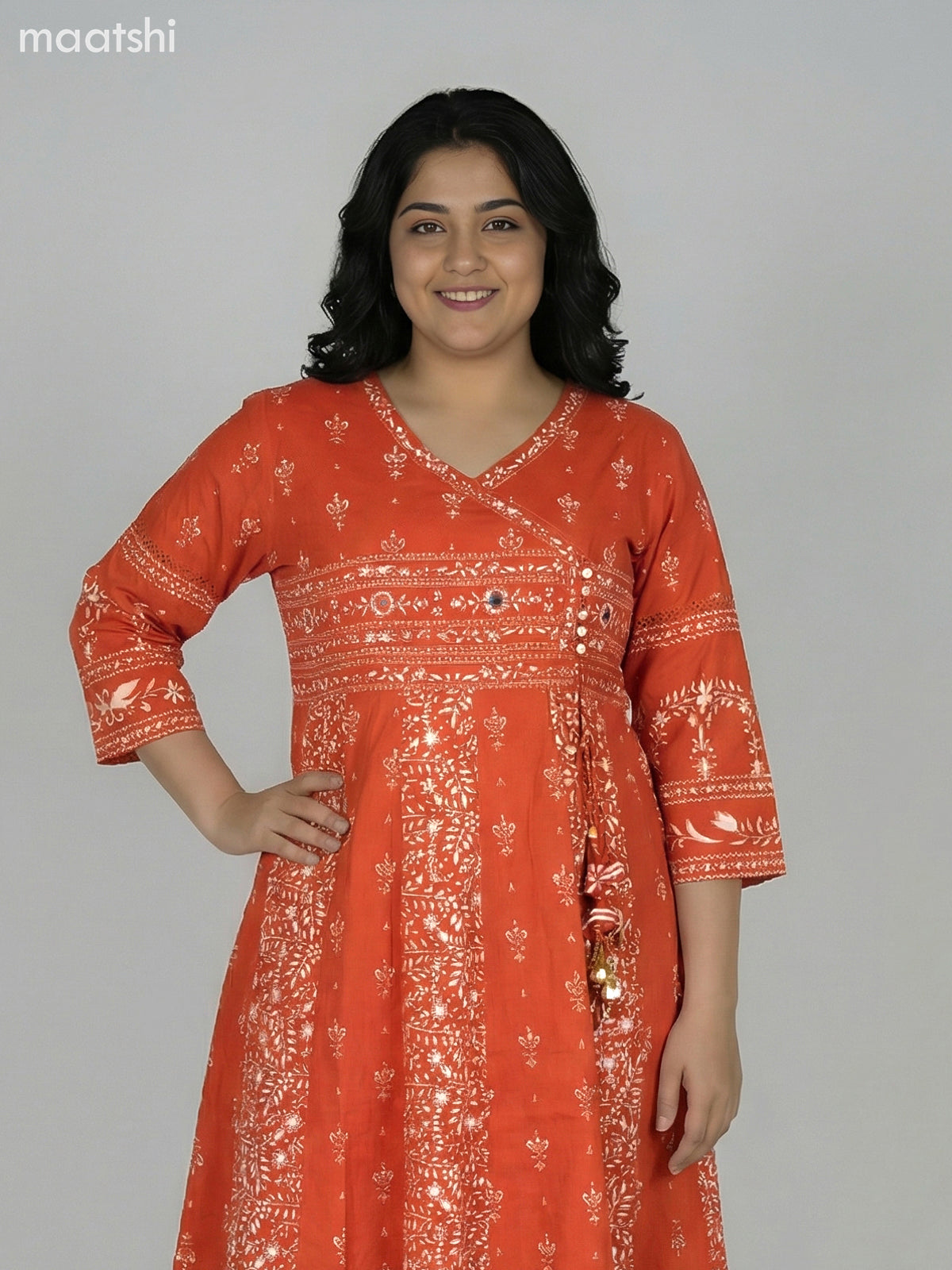 Rustic Orange Cotton Printed Anarkali Suit