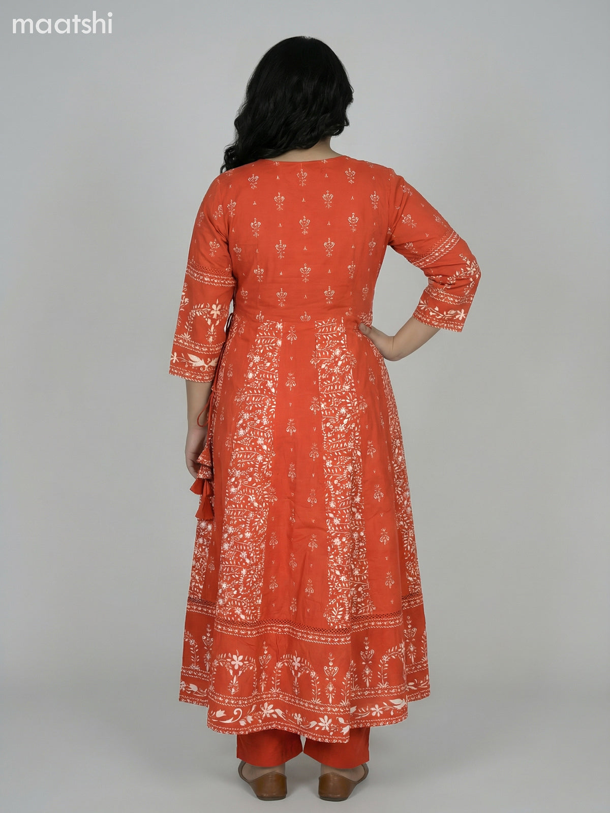 Rustic Orange Cotton Printed Anarkali Suit