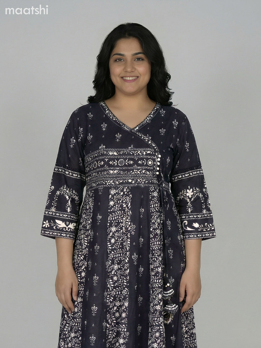 Black Cotton Printed Anarkali Suit