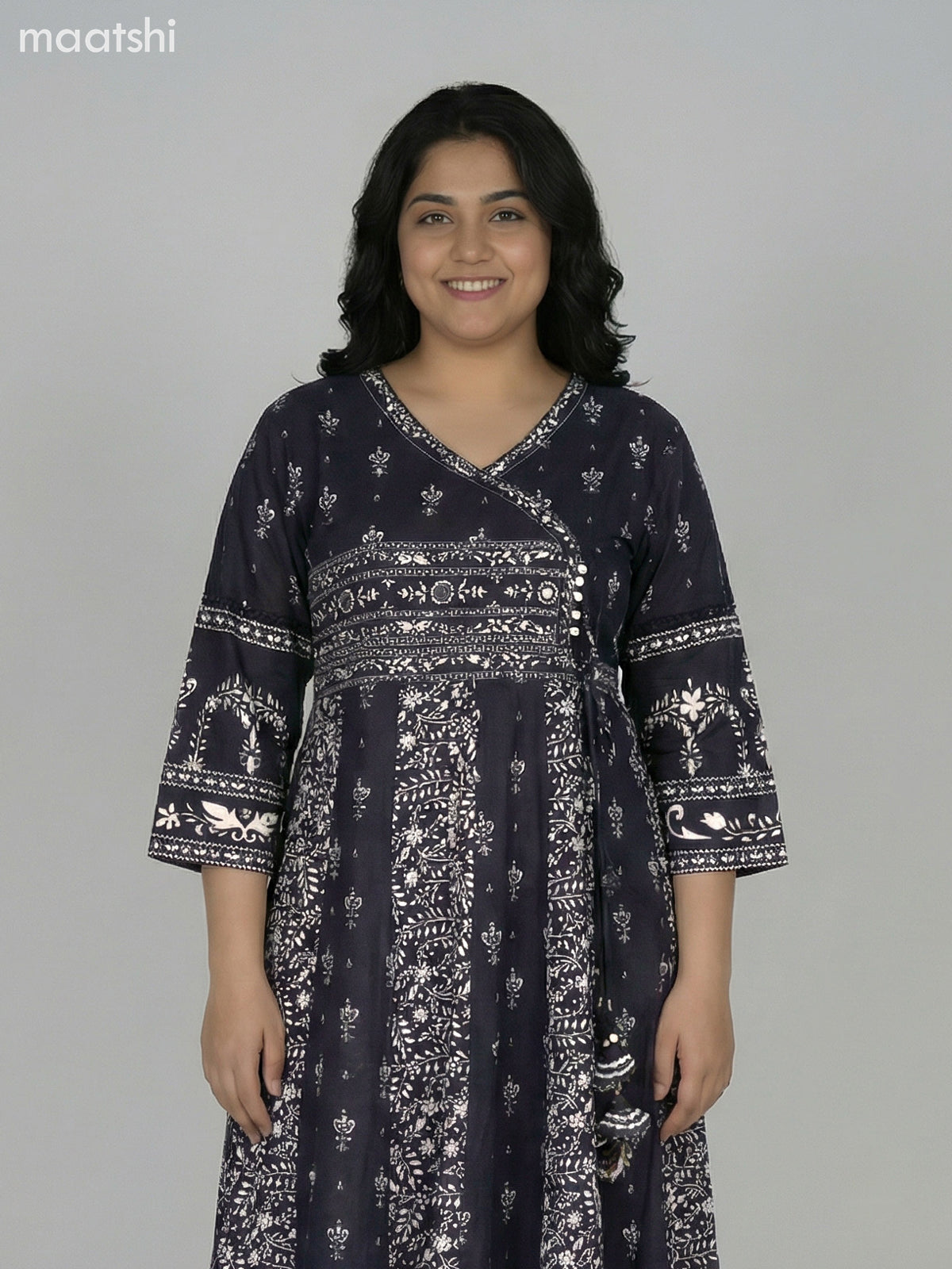 Black Cotton Printed Anarkali Suit