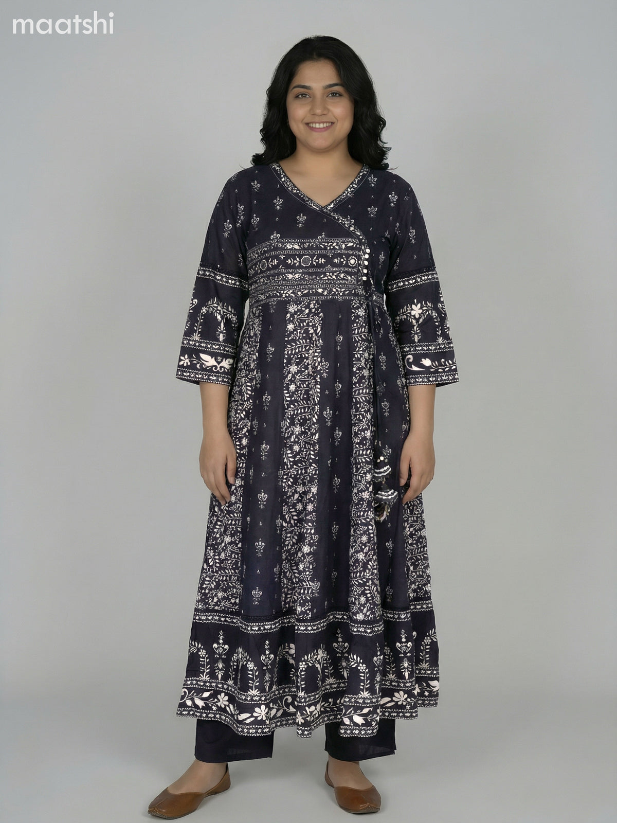 Black Cotton Printed Anarkali Suit