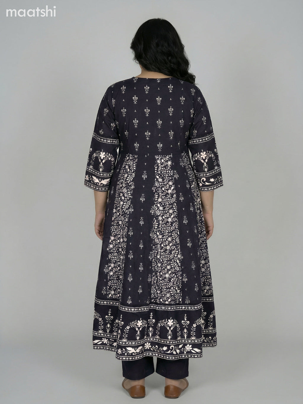 Black Cotton Printed Anarkali Suit
