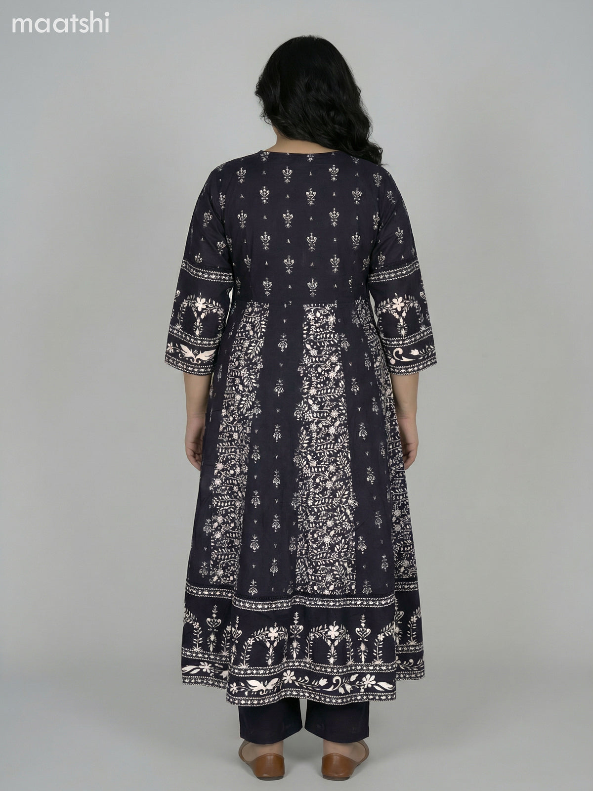 Black Cotton Printed Anarkali Suit