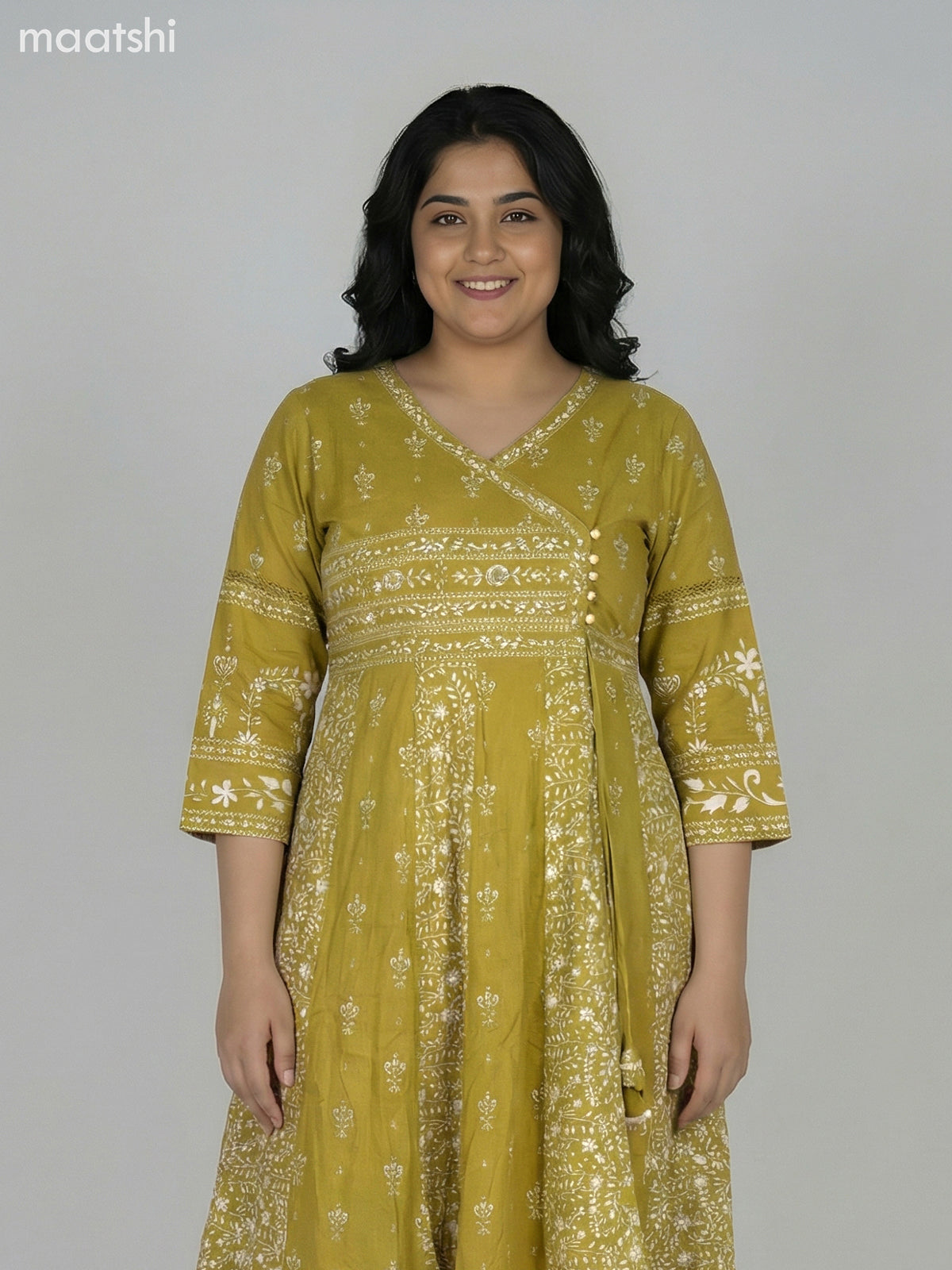 Light Green Cotton Printed Anarkali Suit