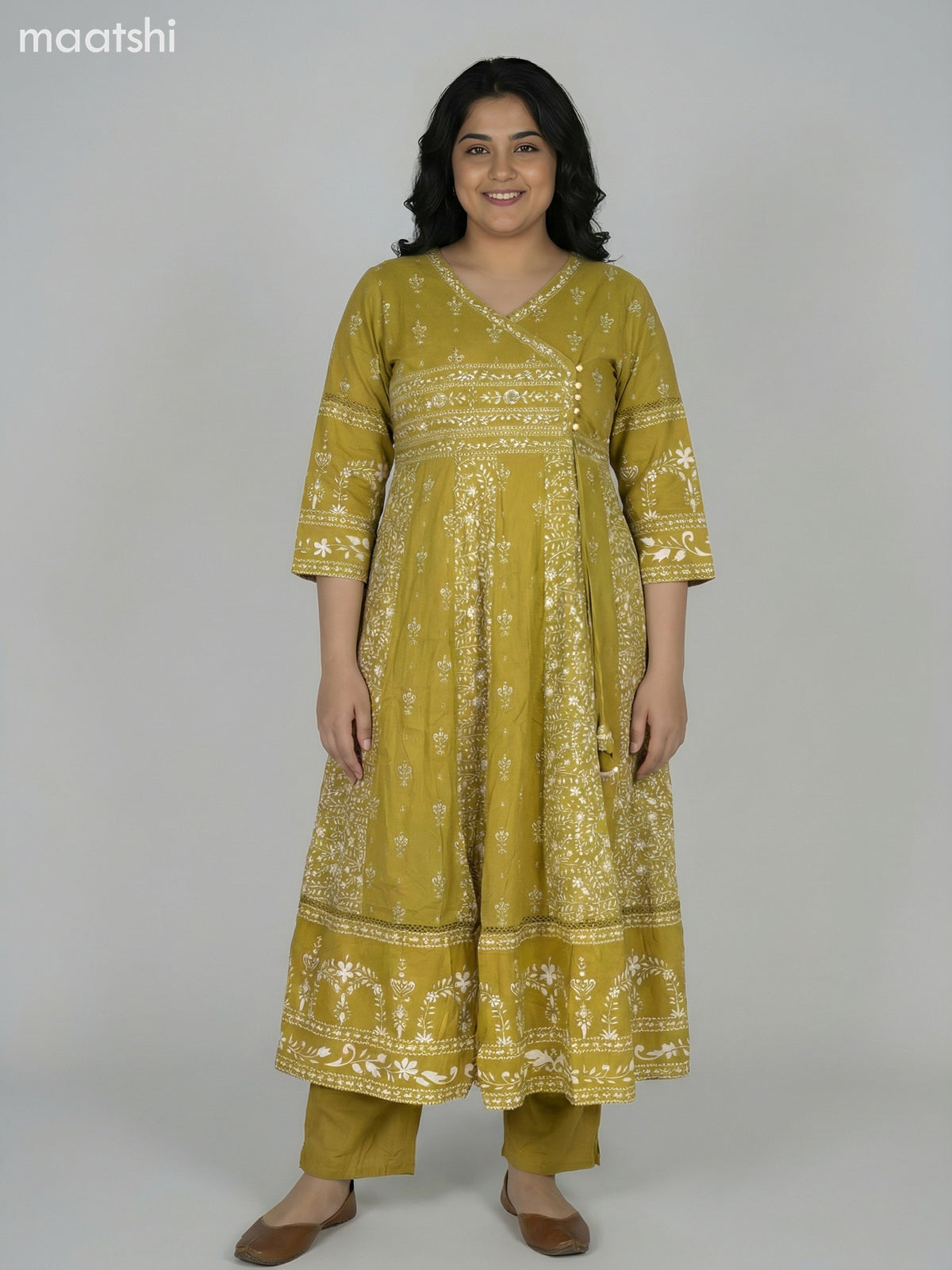 Light Green Cotton Printed Anarkali Suit