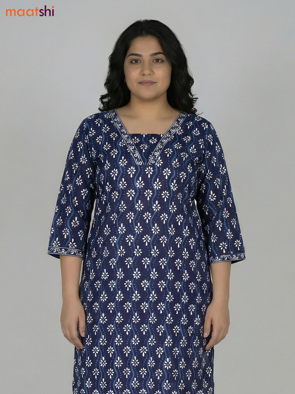 Blue Cotton Printed Straight Suit