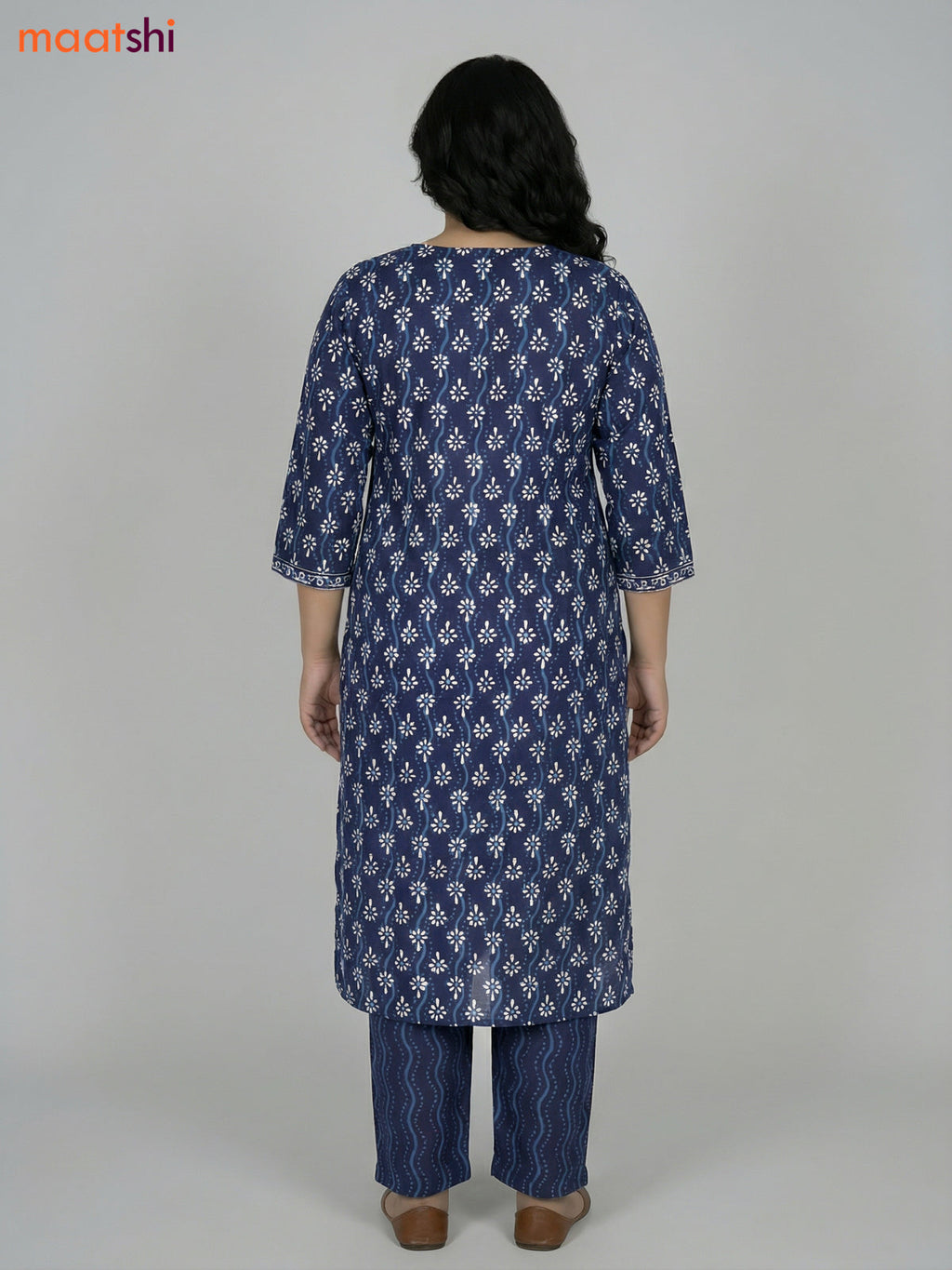 Blue Cotton Printed Straight Suit