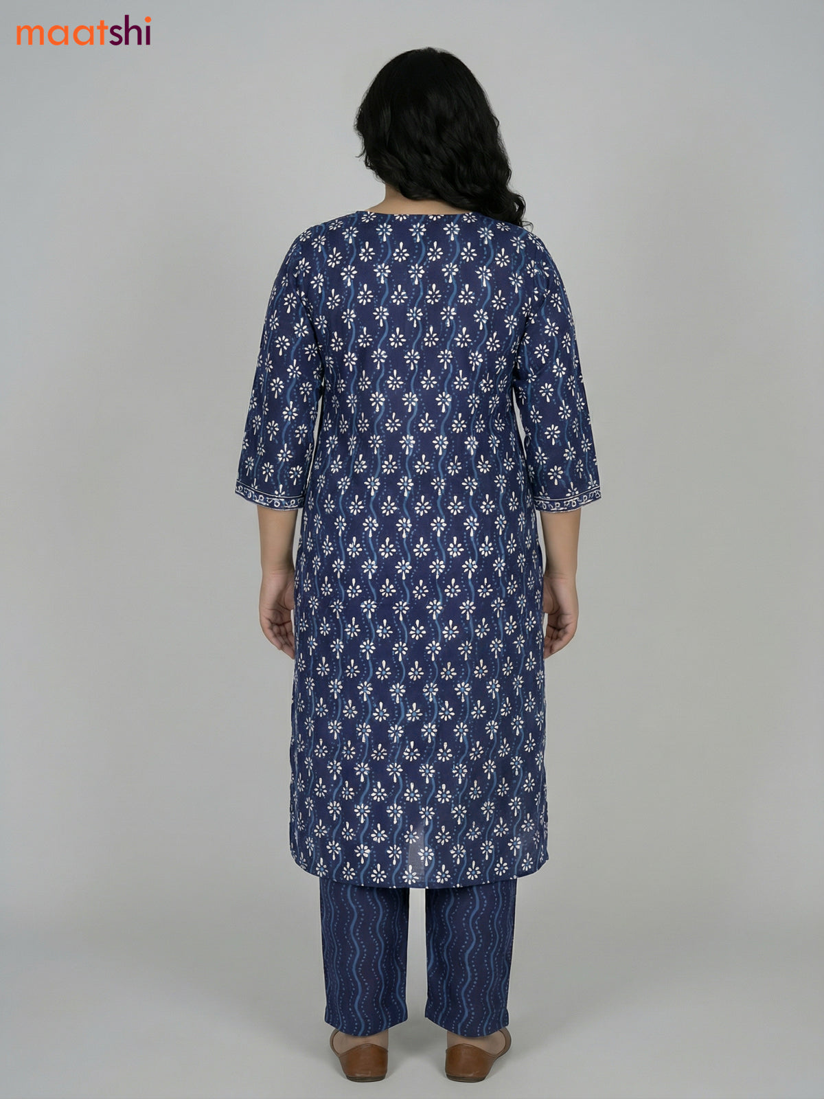 Blue Cotton Printed Straight Suit