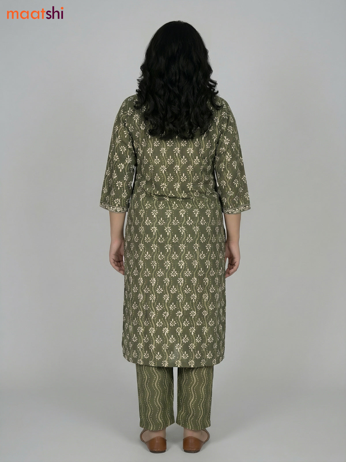 Green Cotton Printed Straight Suit