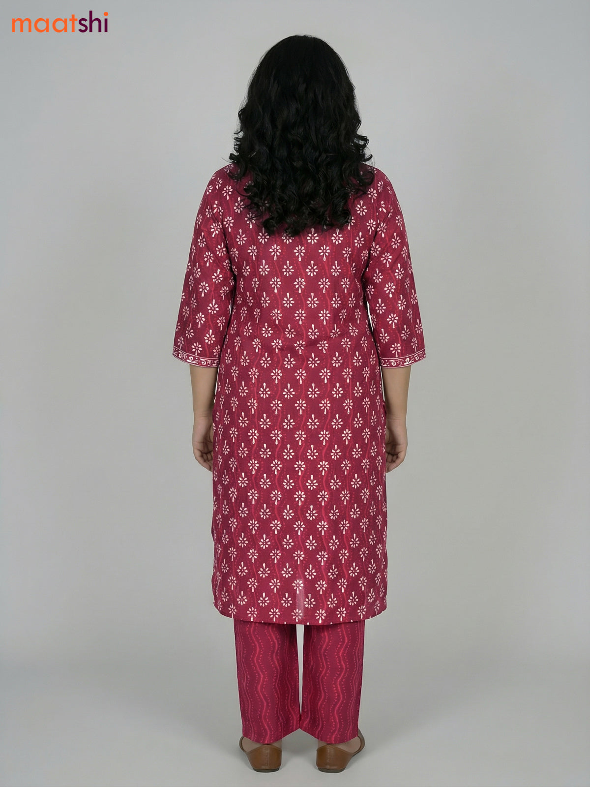 Maroon Cotton Printed Straight Suit