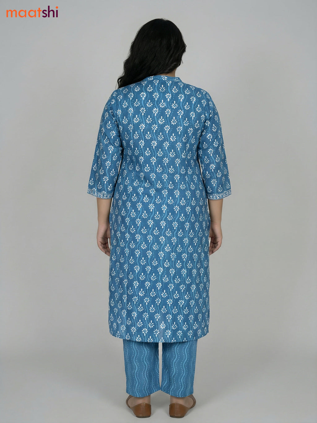 Blue Shade Cotton Printed Straight Suit