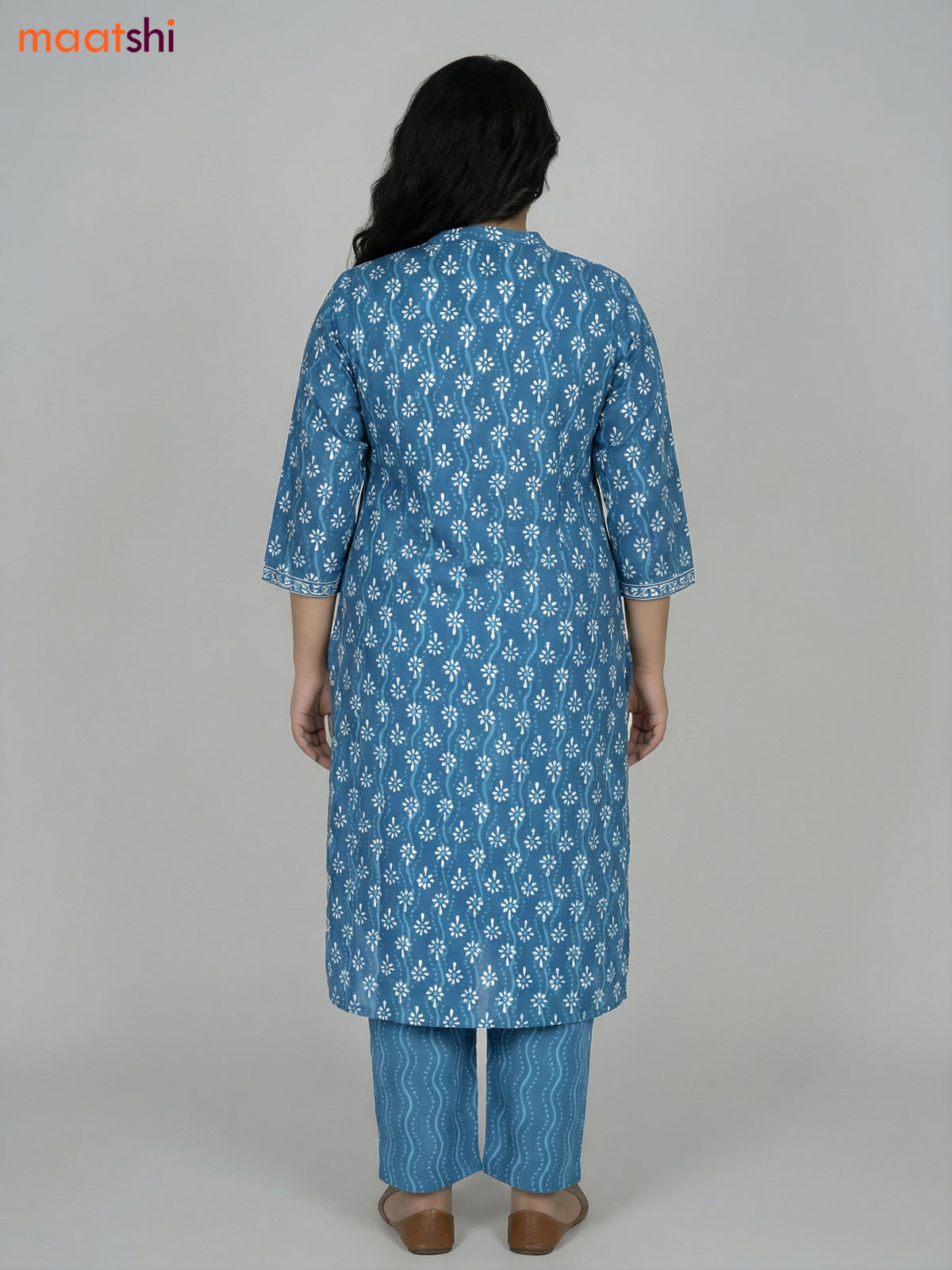 Blue Shade Cotton Printed Straight Suit