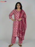 Maroon and Cream Cotton Printed Straight Suit