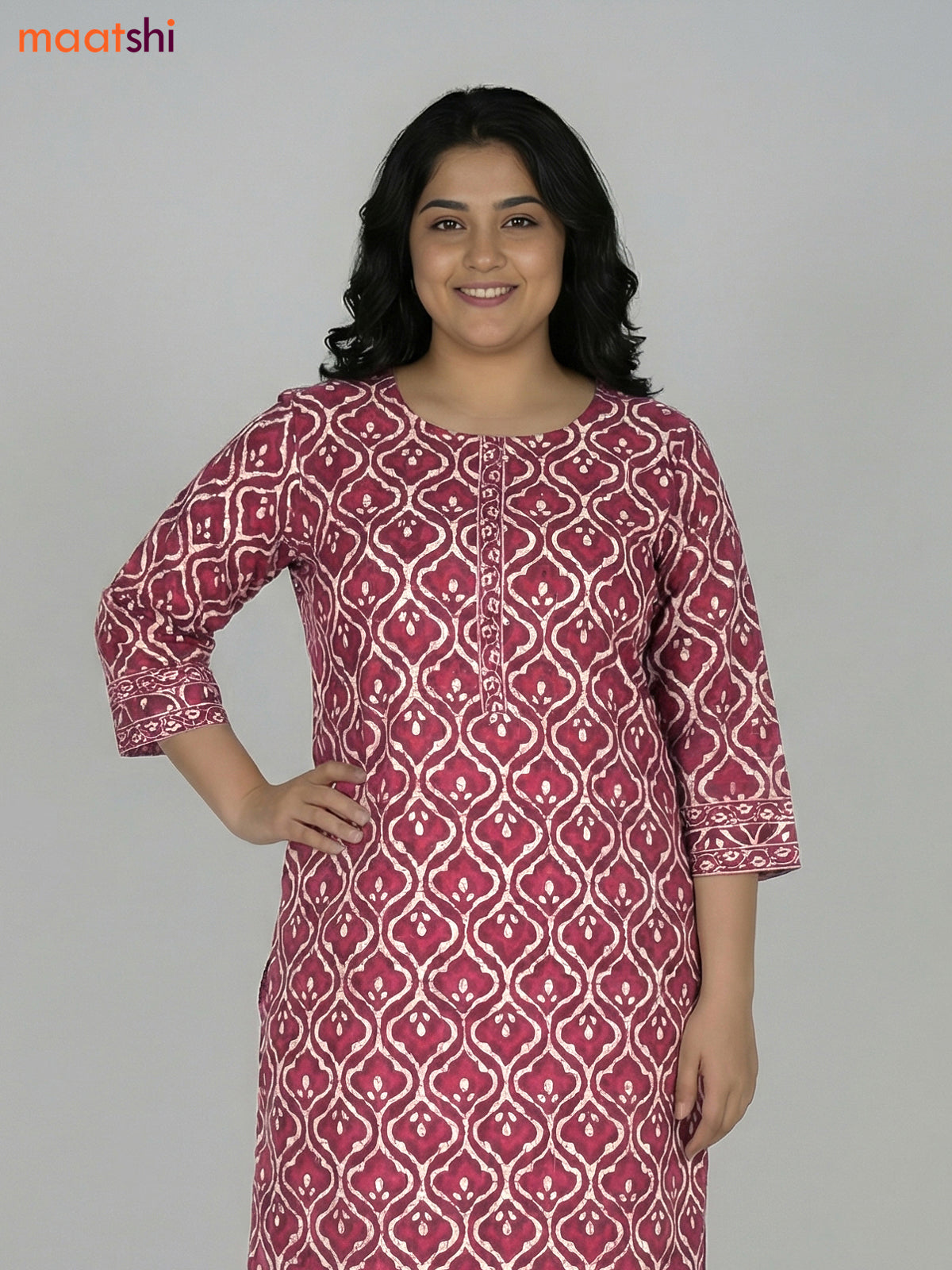 Maroon and Cream Cotton Printed Straight Suit