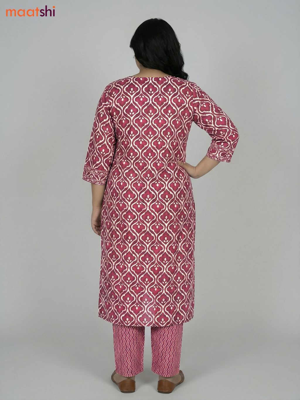 Maroon and Cream Cotton Printed Straight Suit
