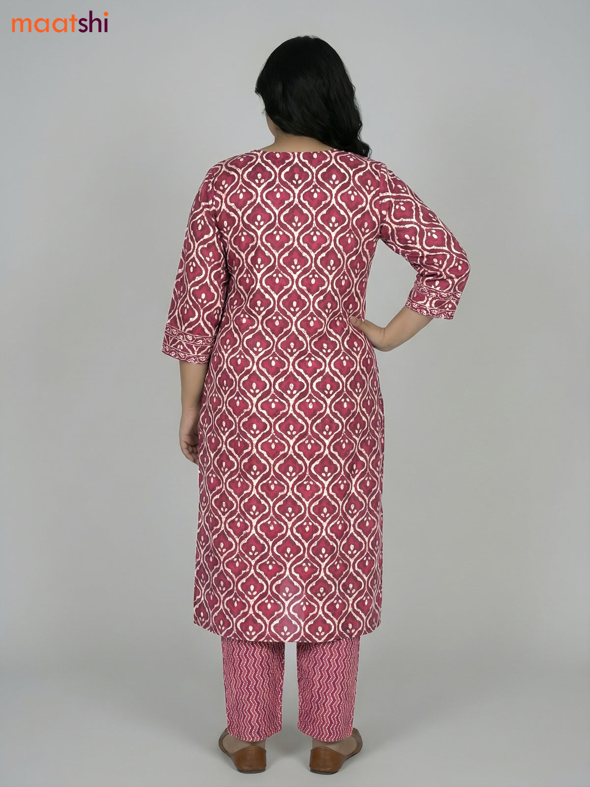 Maroon and Cream Cotton Printed Straight Suit
