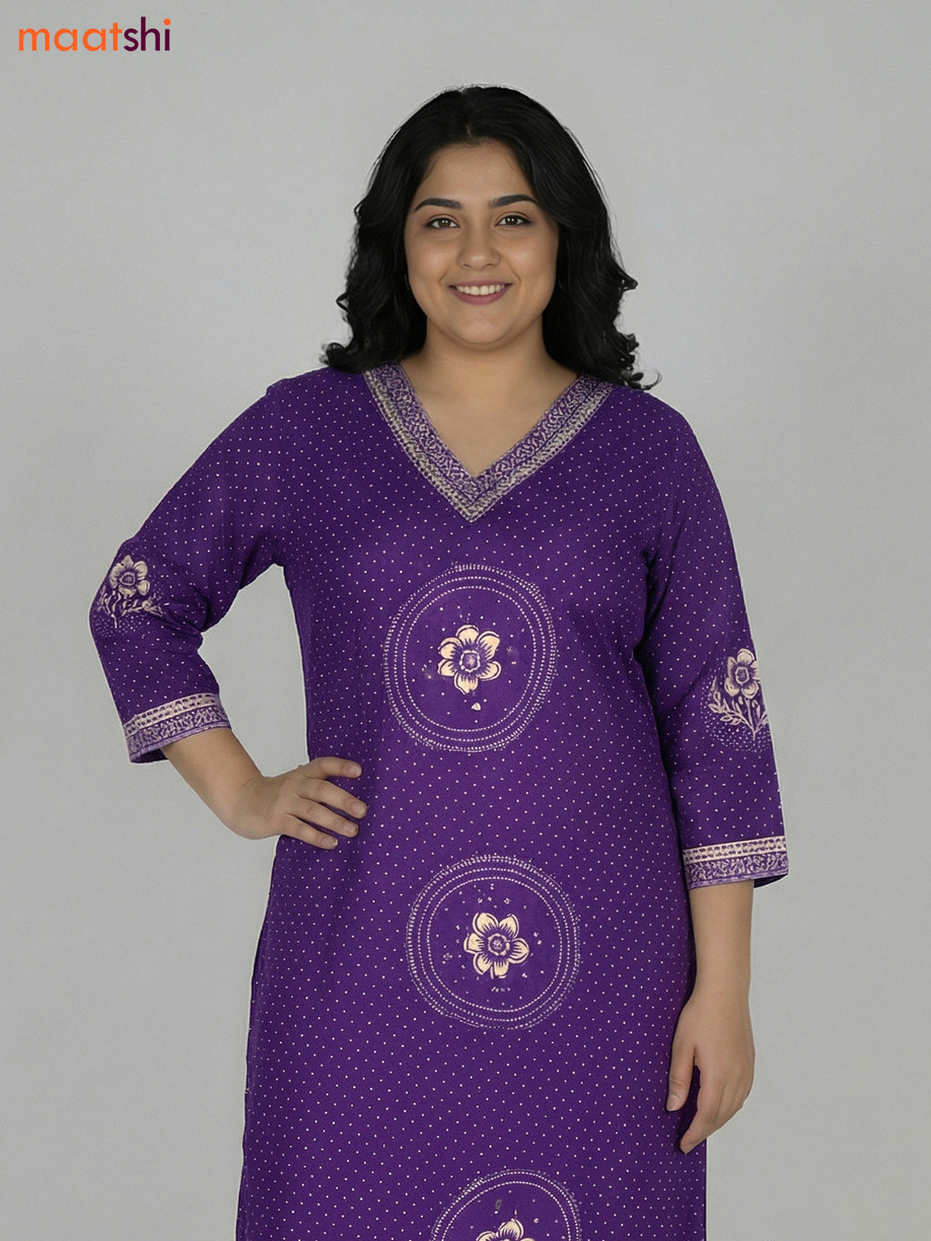 Violet Cotton Printed Straight Suit