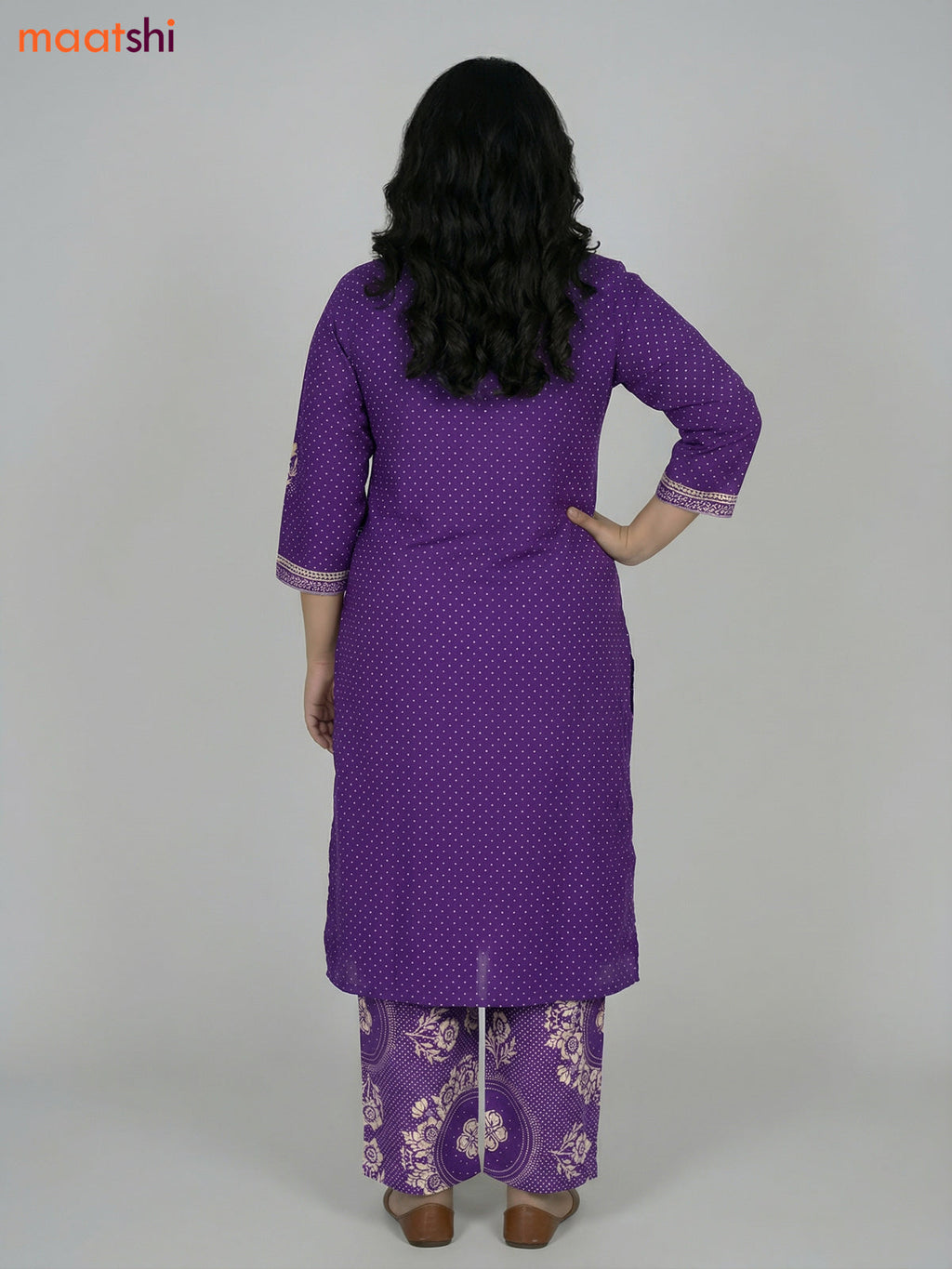 Violet Cotton Printed Straight Suit
