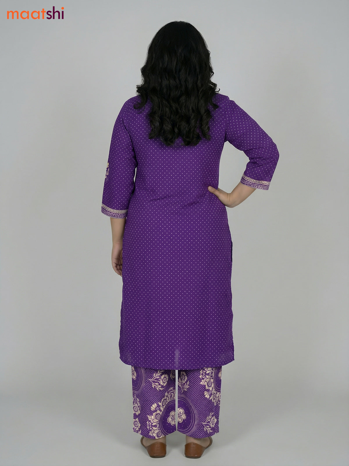Violet Cotton Printed Straight Suit