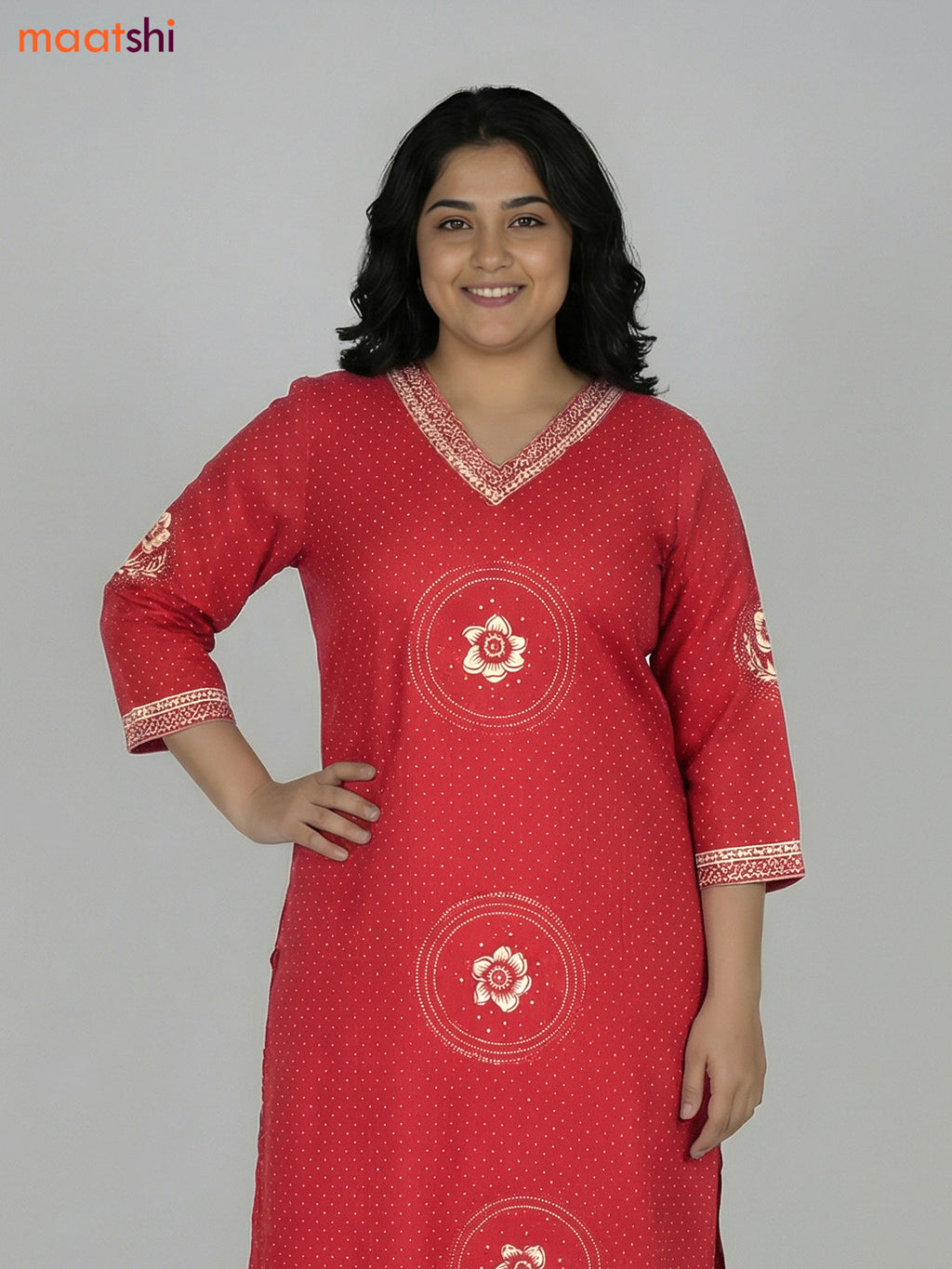 Maroon Cotton Printed Straight Suit