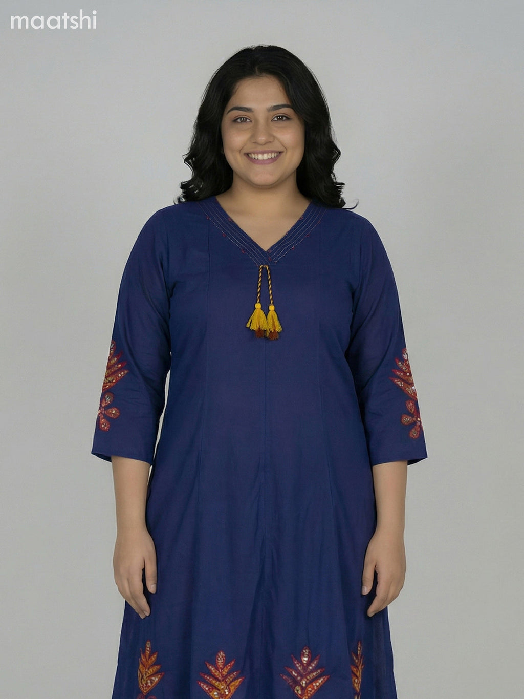 Navy Blue Cotton Kalamkari Patch Work Anarkali Suit