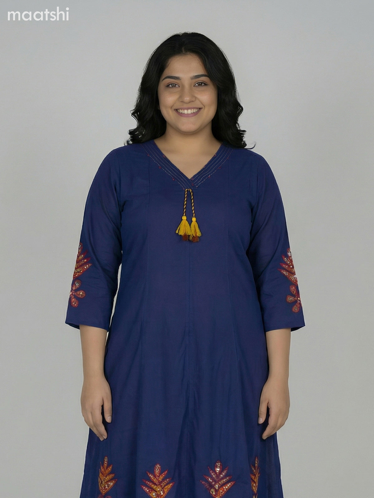 Navy Blue Cotton Kalamkari Patch Work Anarkali Suit