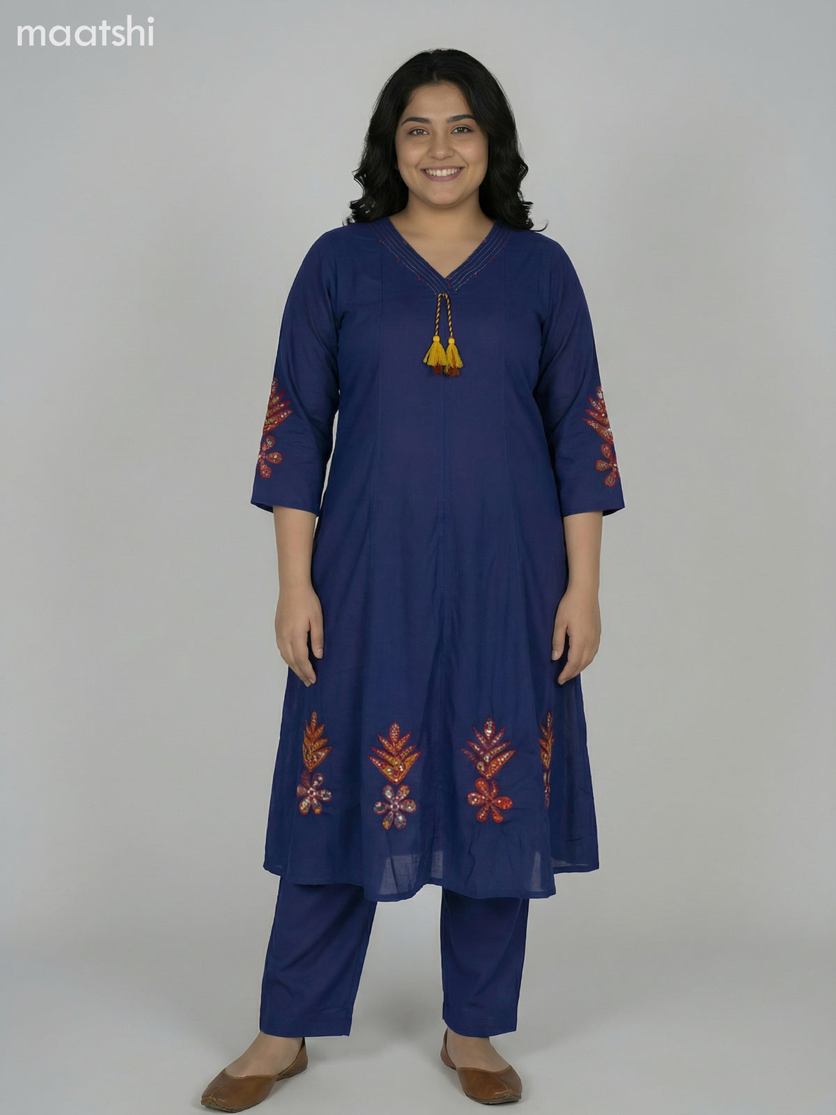 Navy Blue Cotton Kalamkari Patch Work Anarkali Suit