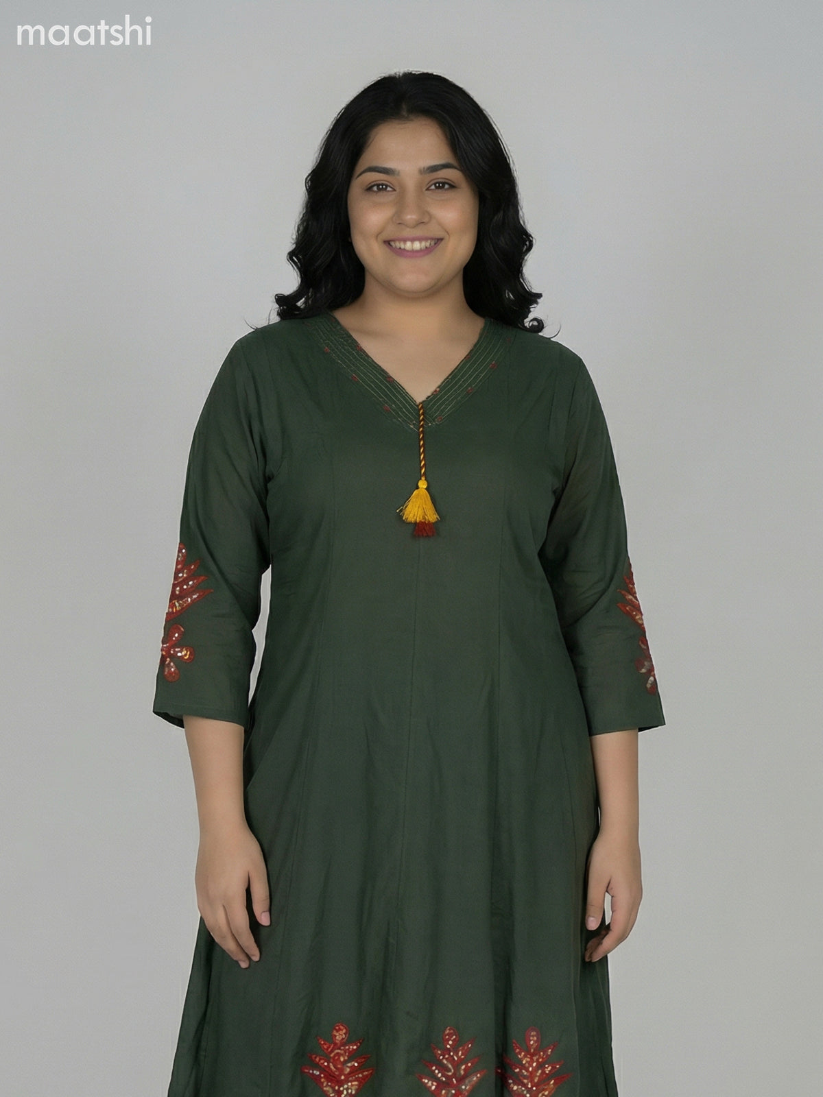 Green Cotton Kalamkari Patch Work Anarkali Suit