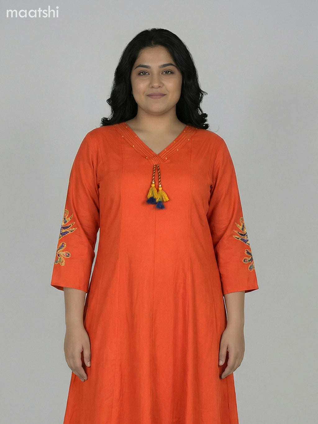 Rust Shade Cotton Kalamkari Patch Work Anarkali Suit