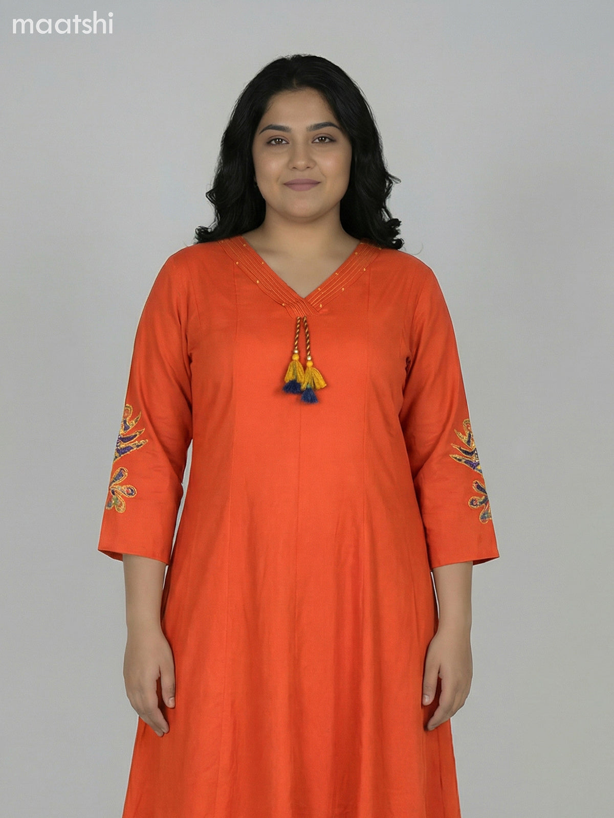 Rust Shade Cotton Kalamkari Patch Work Anarkali Suit