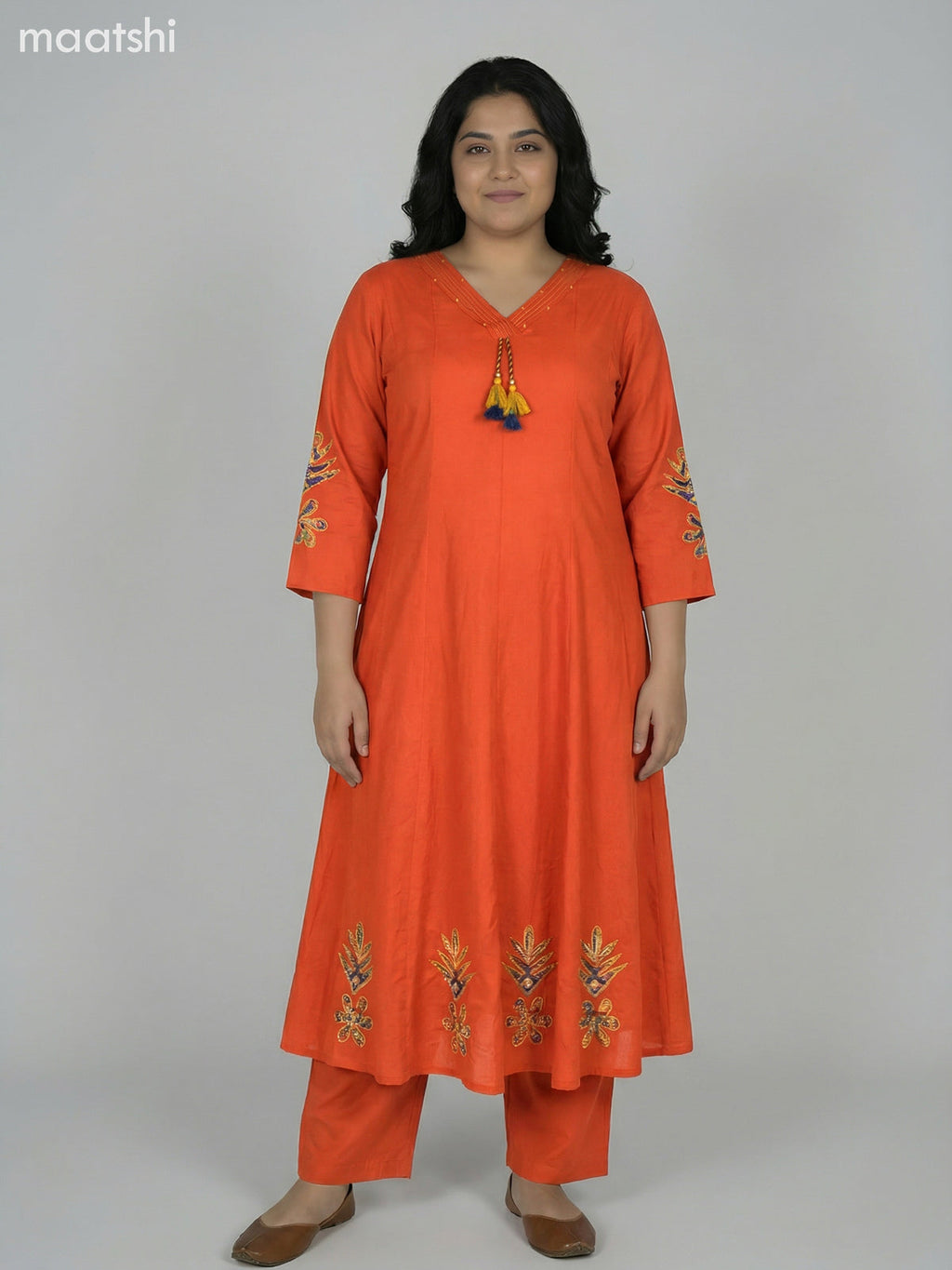 Rust Shade Cotton Kalamkari Patch Work Anarkali Suit