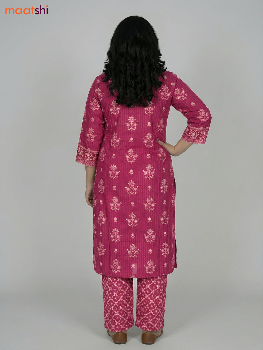Magenta Pink Cotton Printed Straight Suit