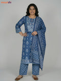 Blue Cotton Printed Straight Suit