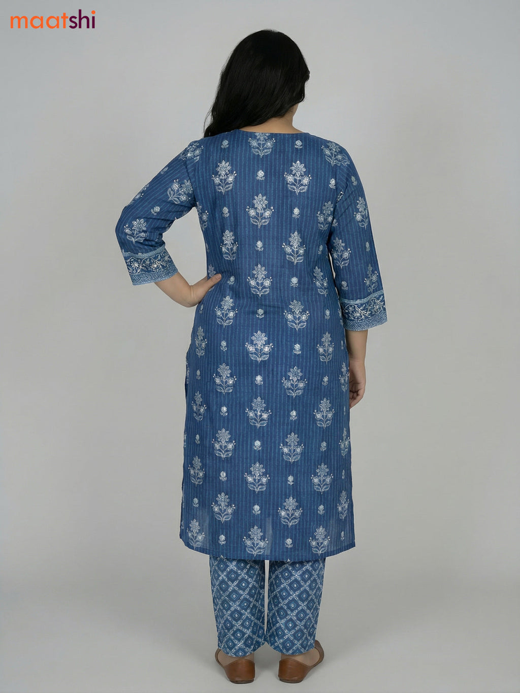 Blue Cotton Printed Straight Suit