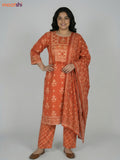 Rustic Orange Cotton Printed Straight Suit