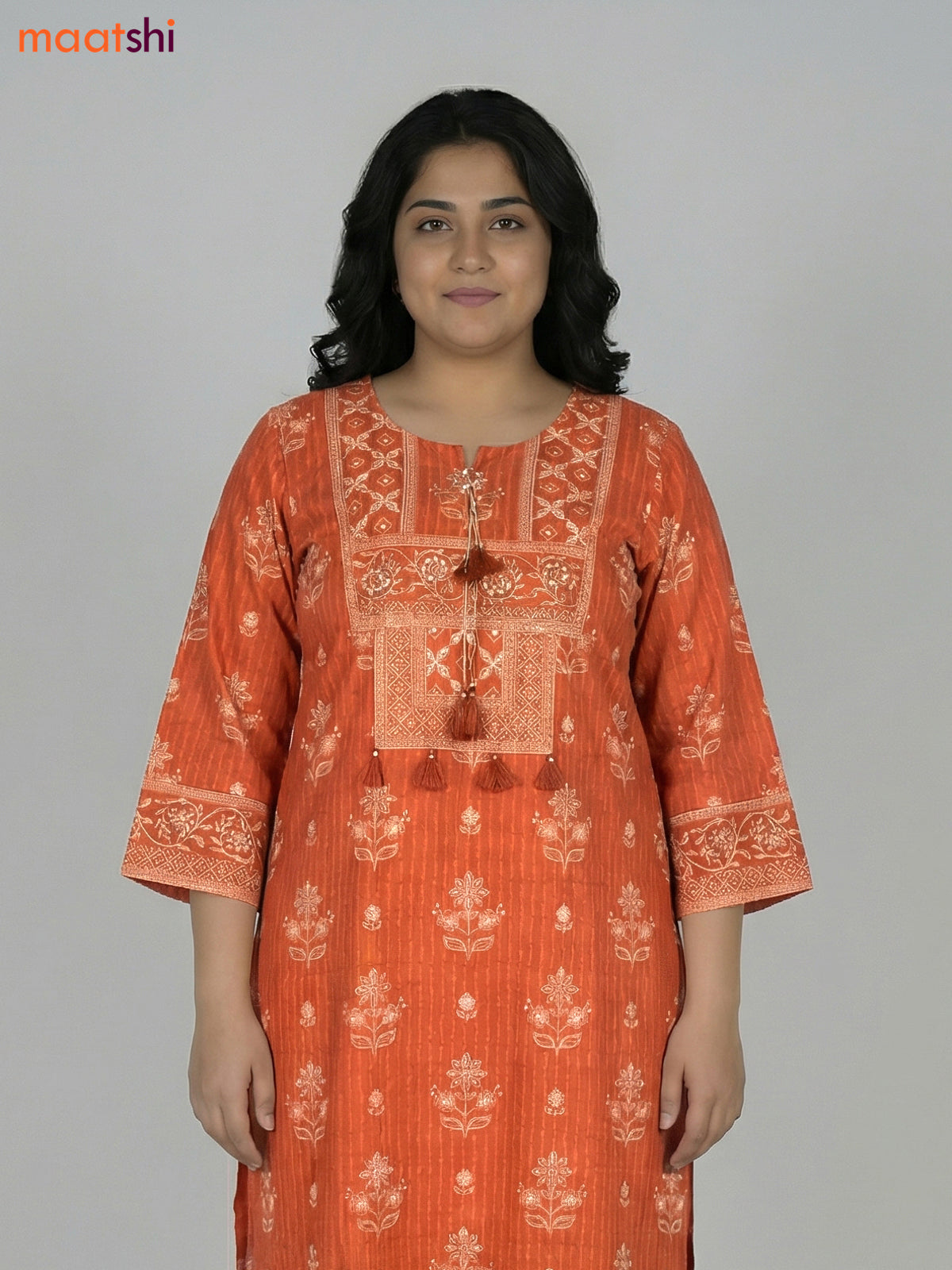 Rustic Orange Cotton Printed Straight Suit