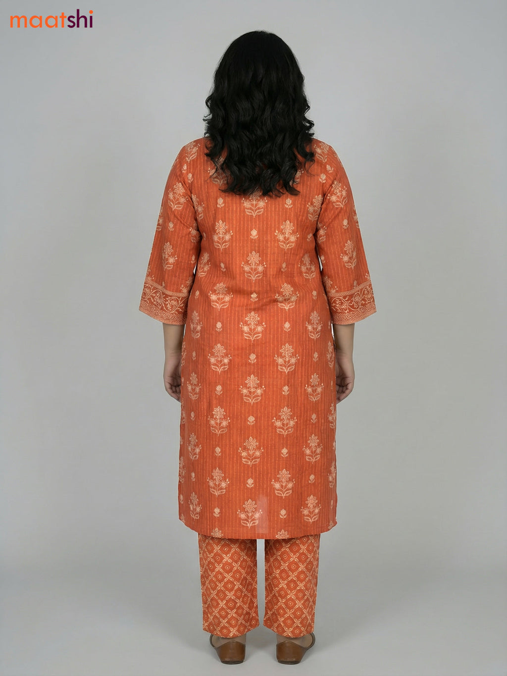 Rustic Orange Cotton Printed Straight Suit